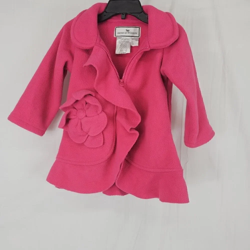 American Widgeon Baby Girl's Size 24M Pink Flower Coat Ruffle Zip Up